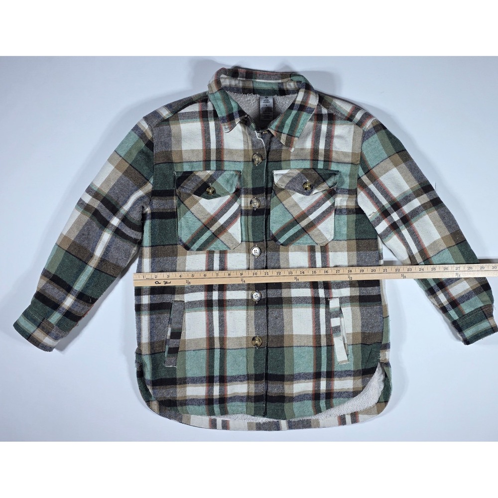 Member's Mark Plaid Sherpa Lined Shirt Jacket Shacket Green Brown Size S